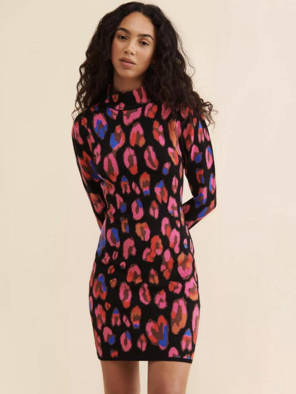 FARM Rio Pink Iridescent Leopards Sweater Mini Dress - Size - Medium